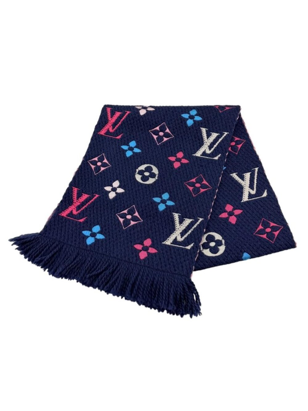 Louis Vuitton Logomania Scarf Wool Silk Blend Rainbow Fringe